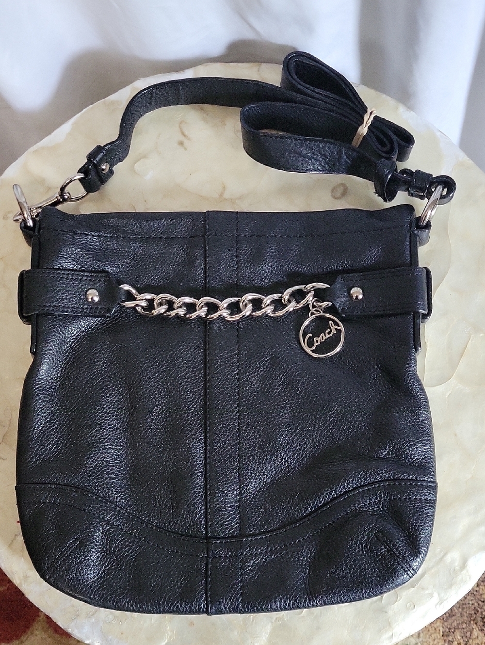 Coach Black Pebbled Leather Chain bag